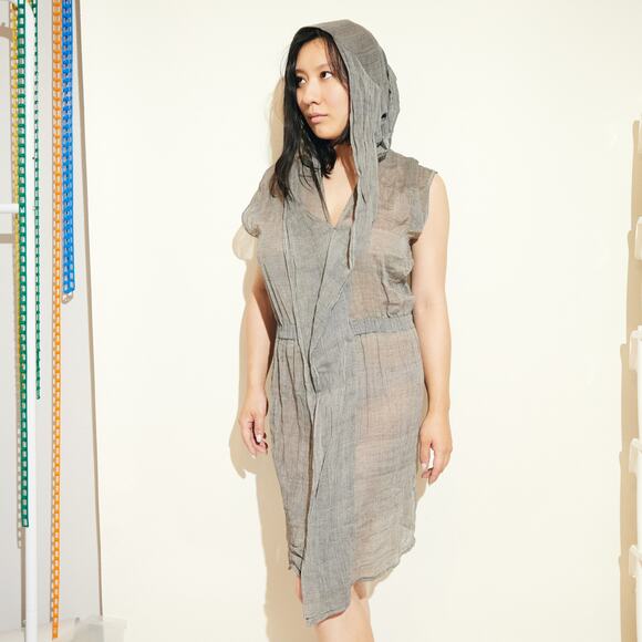 Rare NOT by Jenny Lai Grey Sheer Hooded Dress - Picture 2 of 5